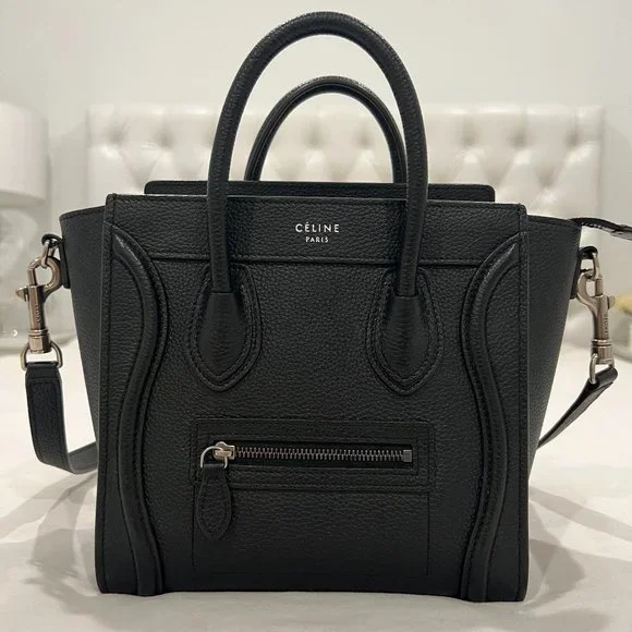 CELINE Drummed Calfskin Nano Luggage Black Bag - Picture 1 of 15